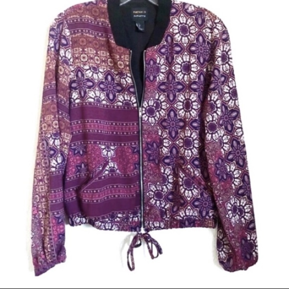 Forever 21 Boho Purple Patterned Bomber Jacket